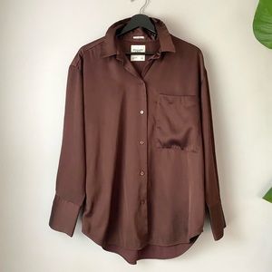 NWOT Abercrombie & Fitch Oversized Brown Silky Blouse Women’s Size Small